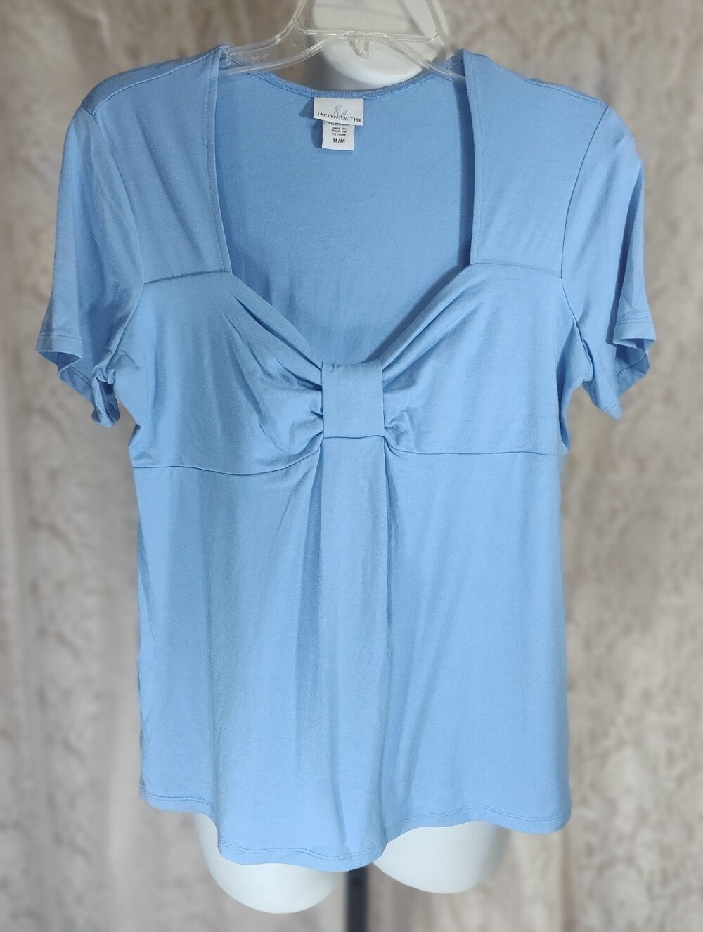 Jaclyn Smith Light Blue Knot-Front Short Sleeve Top